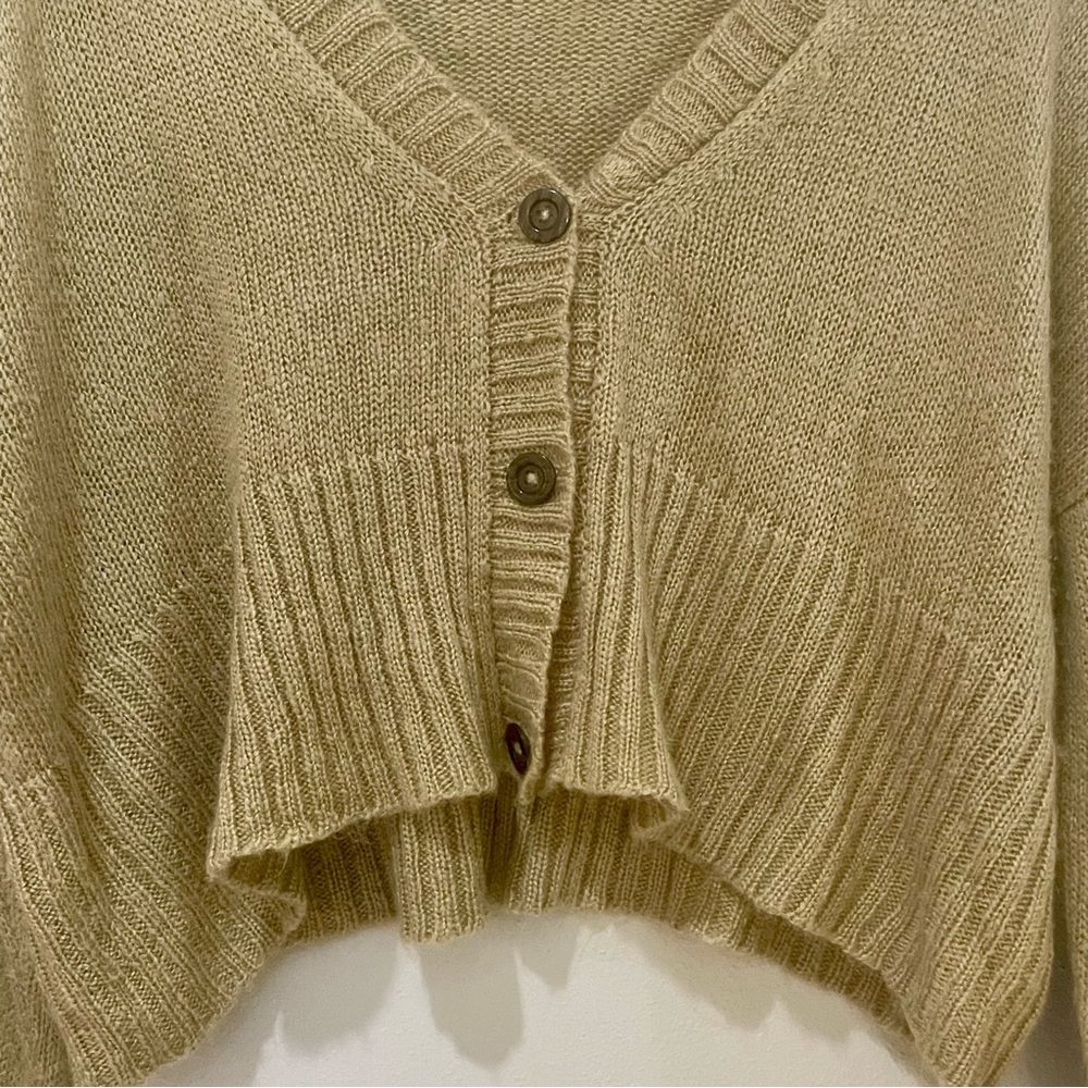 Wooden Ships Mohair Wool Tan Cropped Grandpa Cardigan Sweater - Small / Medium - Picture 3 of 9